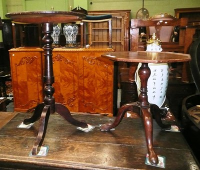 Lot 693 - A Georgian pedestal table (reduced) and a Victorian pine pedestal table with mahogany top