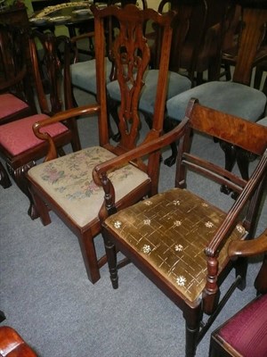 Lot 718 - Mahogany carver chair with needlework seat and a Georgian carver chair