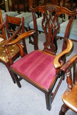 Lot 719 - George III walnut carver chair with pierced splat, out swept arms and drop in seat