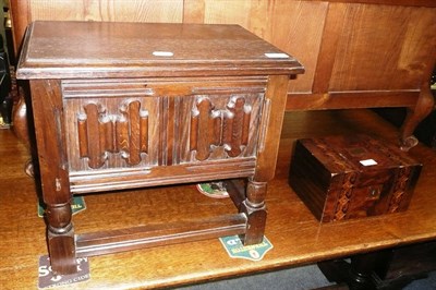 Lot 771 - Reproduction oak slipper box and sewing casket