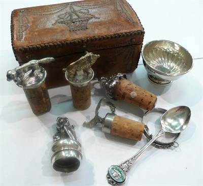 Lot 2 - White metal decanter stoppers, silver trophy cup and a small bowl