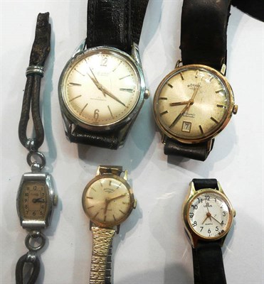 Lot 10 - Gents and ladies 9ct gold wristwatches and three others