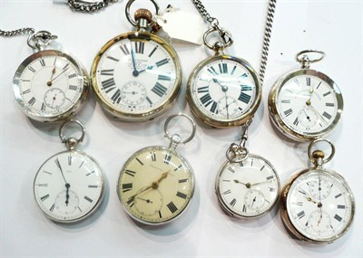 Lot 12 - Two silver pocket watches and a silver chain, pocket watch stamped 0.935 with a silver chain...