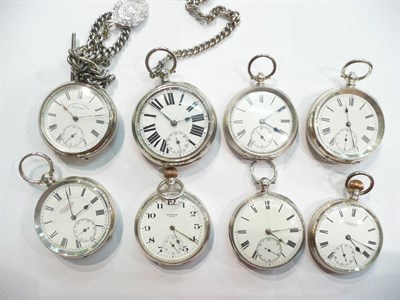 Lot 14 - Three silver pocket watches, two pocket watches stamped 935, pocket watch stamped 0.800, and...