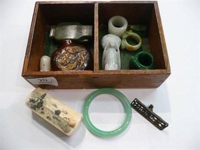 Lot 20 - Jade-type pieces, two card cases and a decorated small box