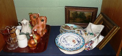 Lot 27 - Quantity of china, two Moorcroft vases, two oils, cabinet plates, etc