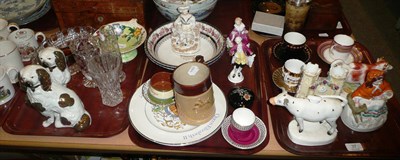 Lot 37 - Quantity of assorted porcelain including stoneware hunting mug, Staffordshire figures, etc