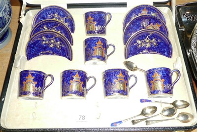 Lot 78 - George Jones coffee cans and saucers and a set of six cased enamel and silver teaspoons