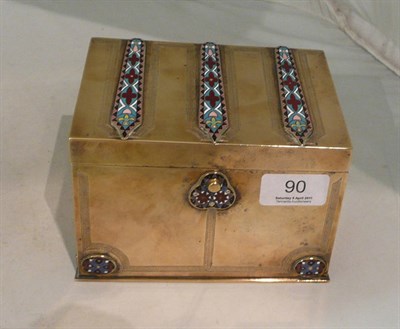 Lot 90 - A gilt brass and enamel decorated jewellery casket (plunger in small box)