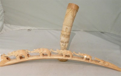 Lot 106 - An early 20th century carved ivory elephant procession and another carving