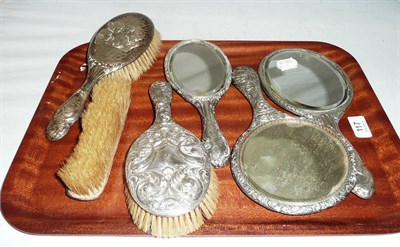 Lot 117 - A six piece silver back dressing set