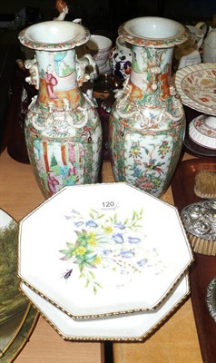 Lot 120 - Pair Canton vases (a.f.) and two cake stands