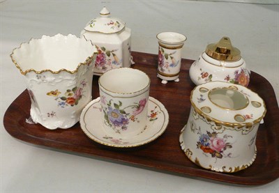 Lot 147 - Royal Crown Derby 'Derby Posies' cigarette stand with cigarettes, hat pin stand, table lighter,...