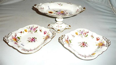 Lot 148 - Royal Crown Derby oval pedestal dish with acorn handles and two shaped Royal Crown Derby dishes...