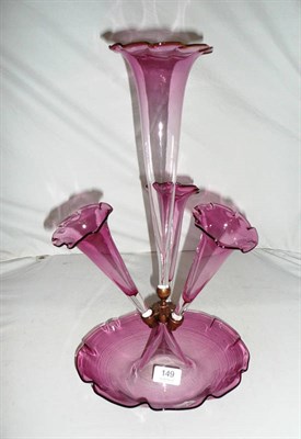 Lot 149 - Cranberry glass epergne