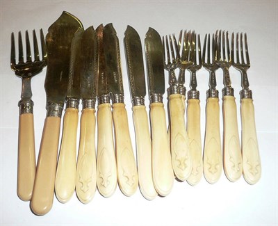 Lot 151 - A set of silver and ivory fish knives and forks