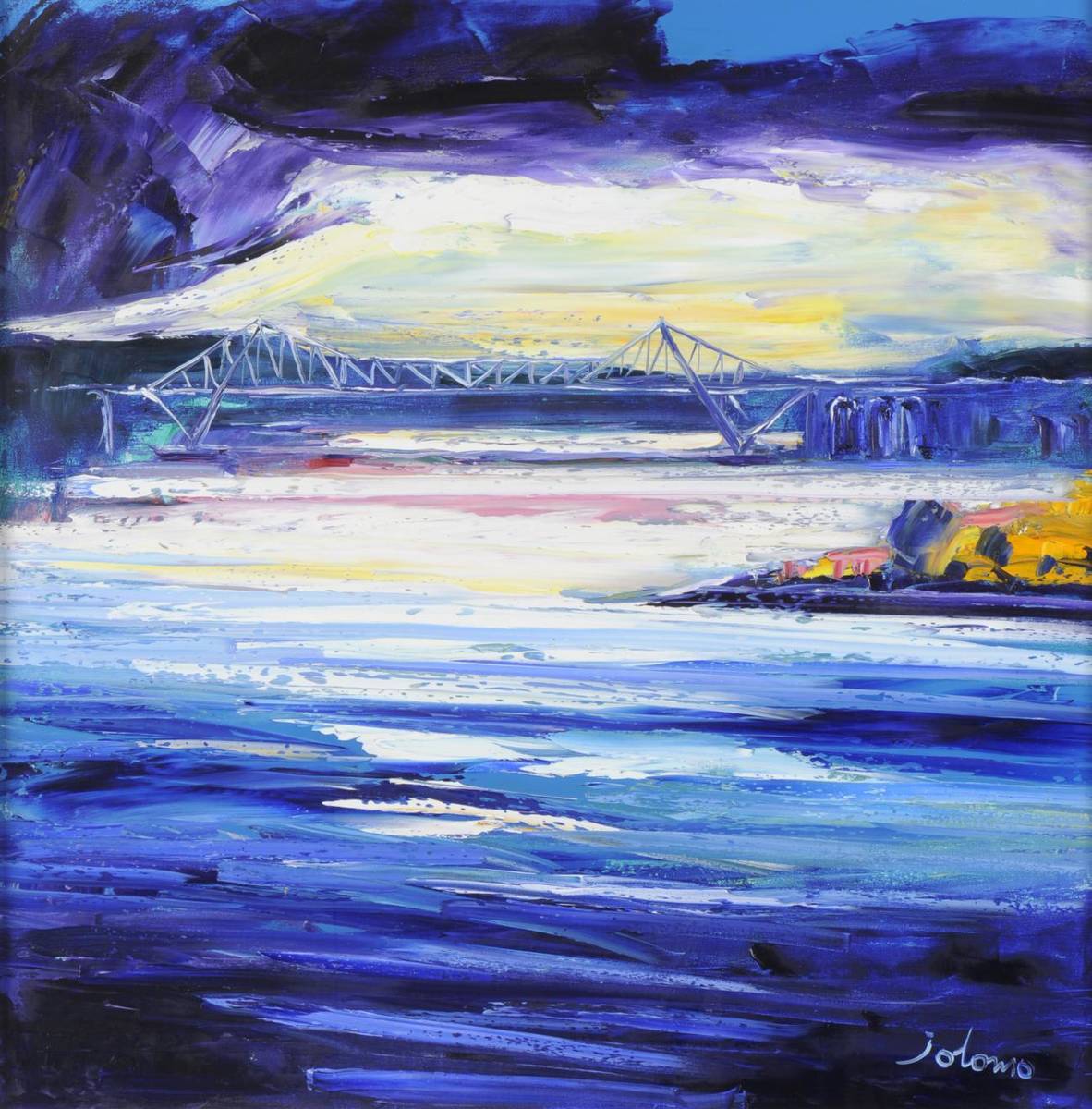 Lot 711 - John Lowrie Morrison  "Jolomo " (b.1948)  "Evening Light, Connel Bridge, from the Black Crofts...