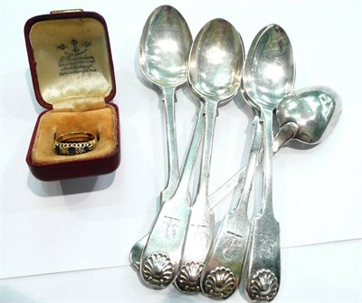 Lot 161 - Six Georgian silver teaspoons and an 18ct gold ring (cased)