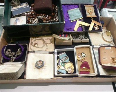 Lot 170 - Quantity of costume jewellery, silver gilt enamel medals, box of jewellery etc