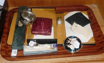 Lot 197 - Writing set, silver jug and a compact