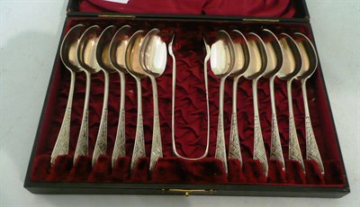 Lot 206 - Cased set of Glasgow silver teaspoons (twelve teaspoons and tongs)