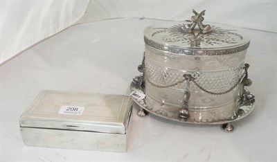 Lot 208 - Victorian glass plated biscuit box and a silver cigarette box