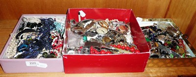 Lot 220 - Three boxes of costume jewellery