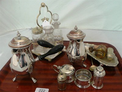 Lot 222 - A silver three piece condiment set, plated wares etc