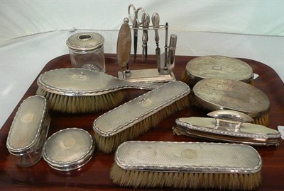 Lot 223 - A silver manicure stand and silver backed dressing table items