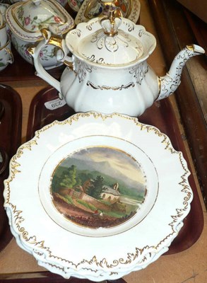 Lot 239 - Six Daniel's plates each with topographical view and a Rockingham teapot