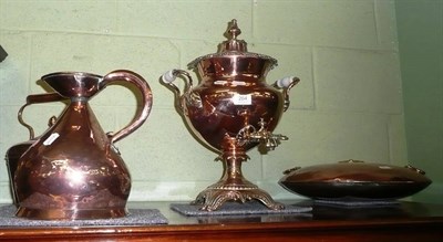 Lot 264 - Copper samovar, jug, kettle and warmer