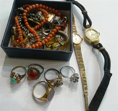 Lot 283 - A lady's 9ct gold Rotary wristwatch, other wristwatches, beads and brooches, etc