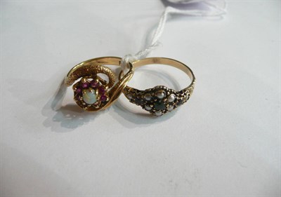 Lot 306 - A seed pearl and stone-set ring and an opal and stone-set ring