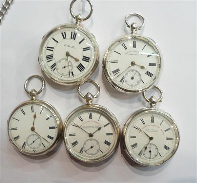 Lot 322 - Five silver pocket watches and a watch chain