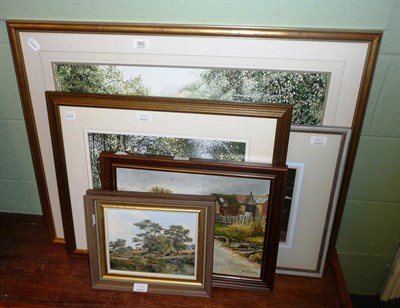 Lot 382 - A watercolour 'The River Bovey Dartmoor' by David Wilcox and four other pictures (5)