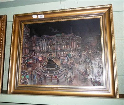Lot 385 - P Bradshaw, oil Piccadilly Circus