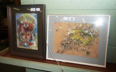 Lot 386 - Ray Howard Jones - tea with bees watercolour and another