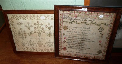 Lot 387 - Two framed samplers dated 1839 and 1864