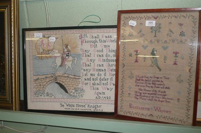 Lot 395 - Early 19th century framed sampler worked by Elizabeth Wright, with verse and within a foliate...