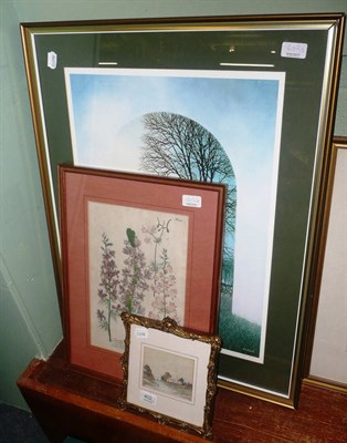 Lot 402 - A Neil Simone framed print, a framed watercolour and a framed botanical print (3)