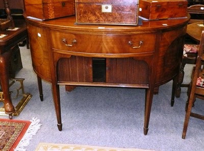 Lot 451 - Mahogany inlaid bow front sideboard with tambour front drawers