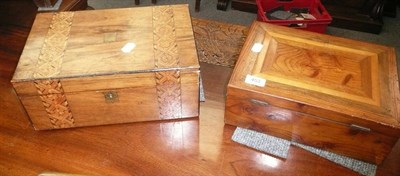 Lot 453 - A walnut writing slope and a pine box