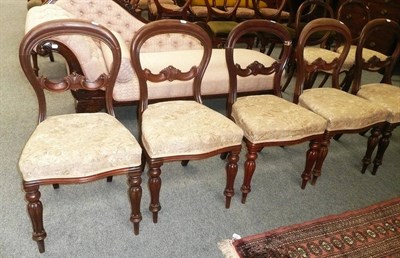 Lot 480 - Set of six Victorian mahogany balloon back dining chairs and a pair of Victorian walnut balloon...