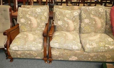 Lot 481 - Three piece walnut bergere suite