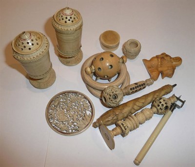 Lot 9 - Thirteen pieces of 19th century ivory and bone curios