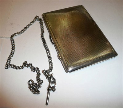 Lot 11 - A silver cigarette case and a watch chain, 7.5oz