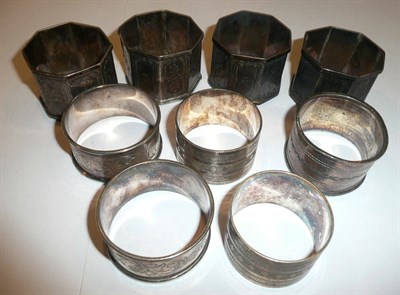 Lot 17 - Nine assorted silver and white metal napkin rings (9), 7oz gross