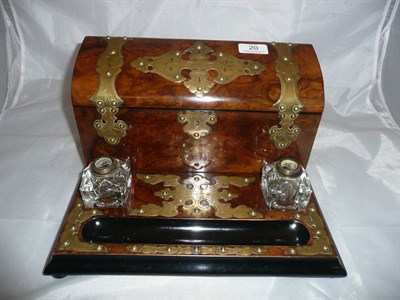 Lot 20 - A Victorian brass-bound walnut desk compendium with a pair of inkwells