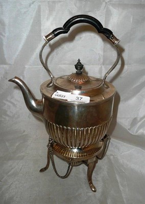 Lot 37 - A silver spirit kettle on stand with burner, 43oz