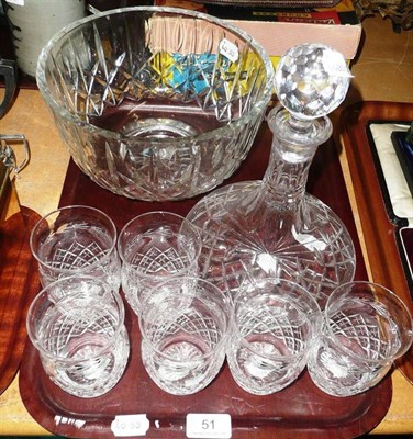 Lot 51 - Crystal fruit bowl, crystal decanter and six cut glass tumblers